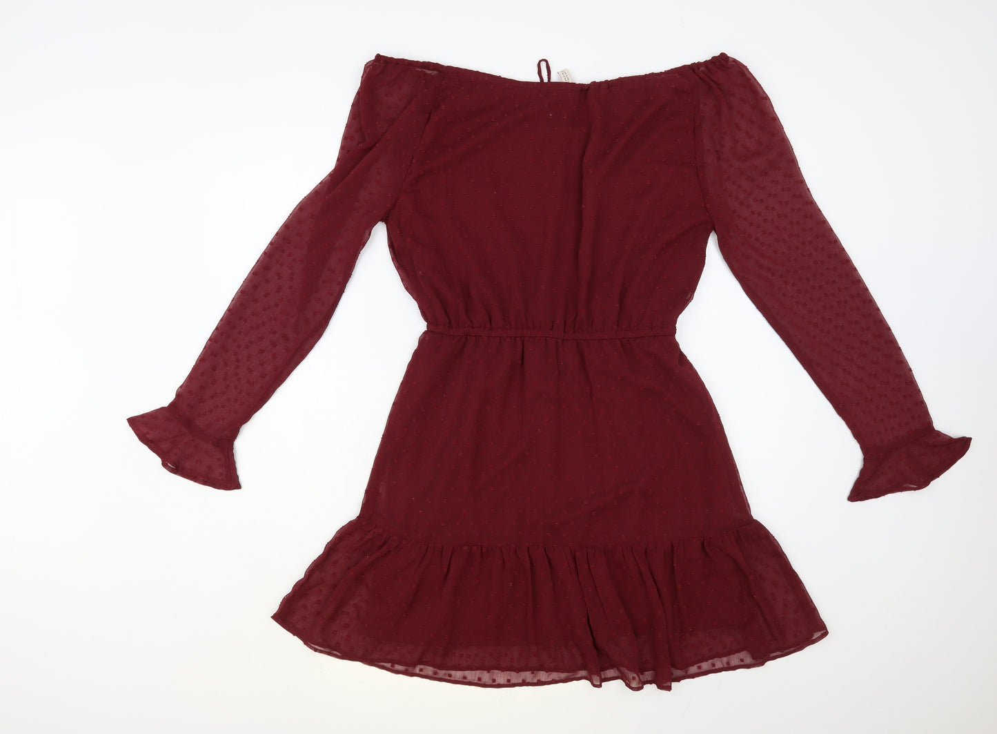 H&M Womens Red Polyester Fit & Flare Size 10 Off the Shoulder Tie
