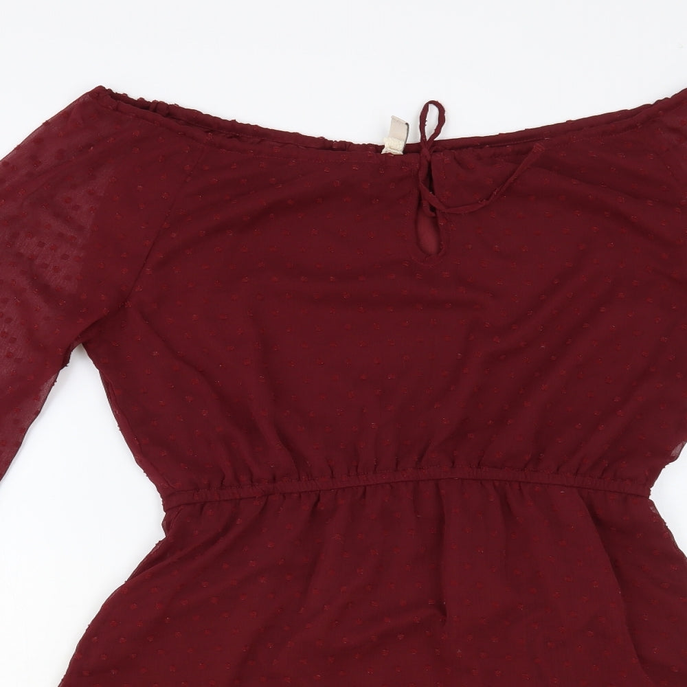 H&M Womens Red Polyester Fit & Flare Size 10 Off the Shoulder Tie