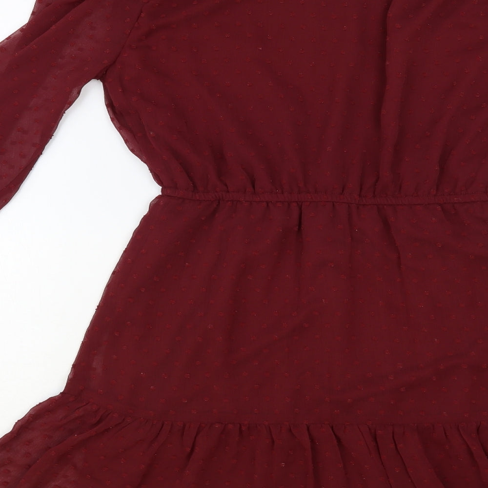 H&M Womens Red Polyester Fit & Flare Size 10 Off the Shoulder Tie