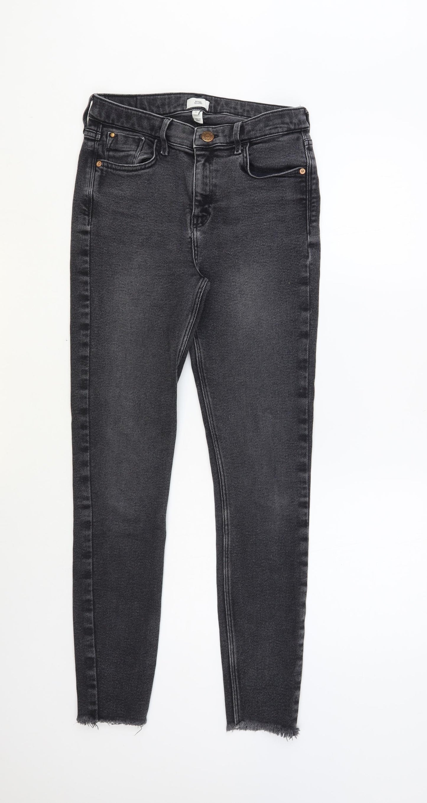 River Island Womens Grey Cotton Skinny Jeans Size 12 L29 in Regular Button