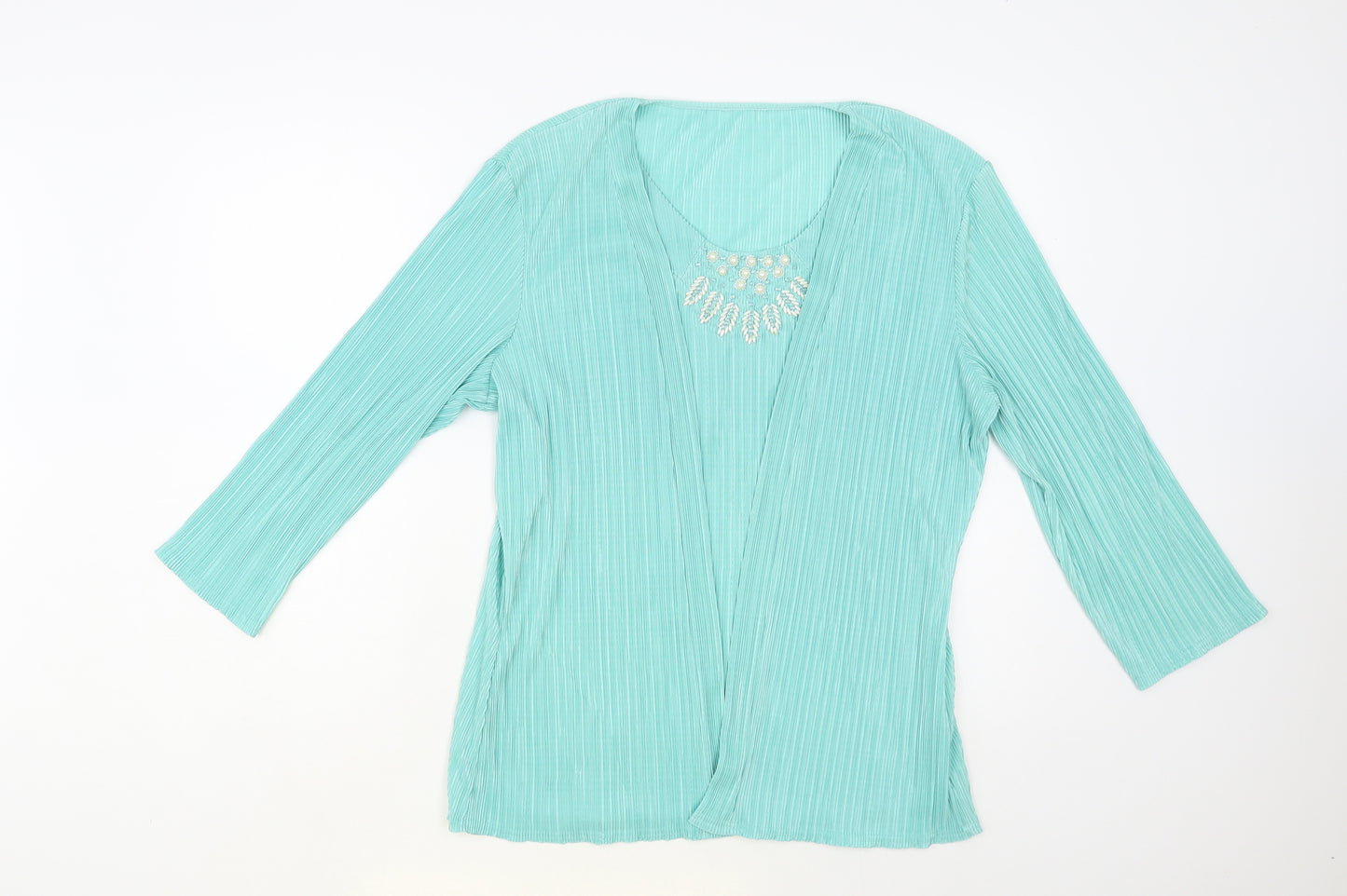 Preworn Womens Green Polyester Basic Blouse Size 20 Round Neck