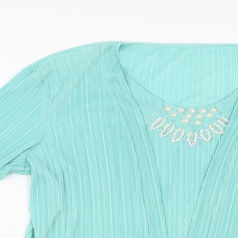 Preworn Womens Green Polyester Basic Blouse Size 20 Round Neck