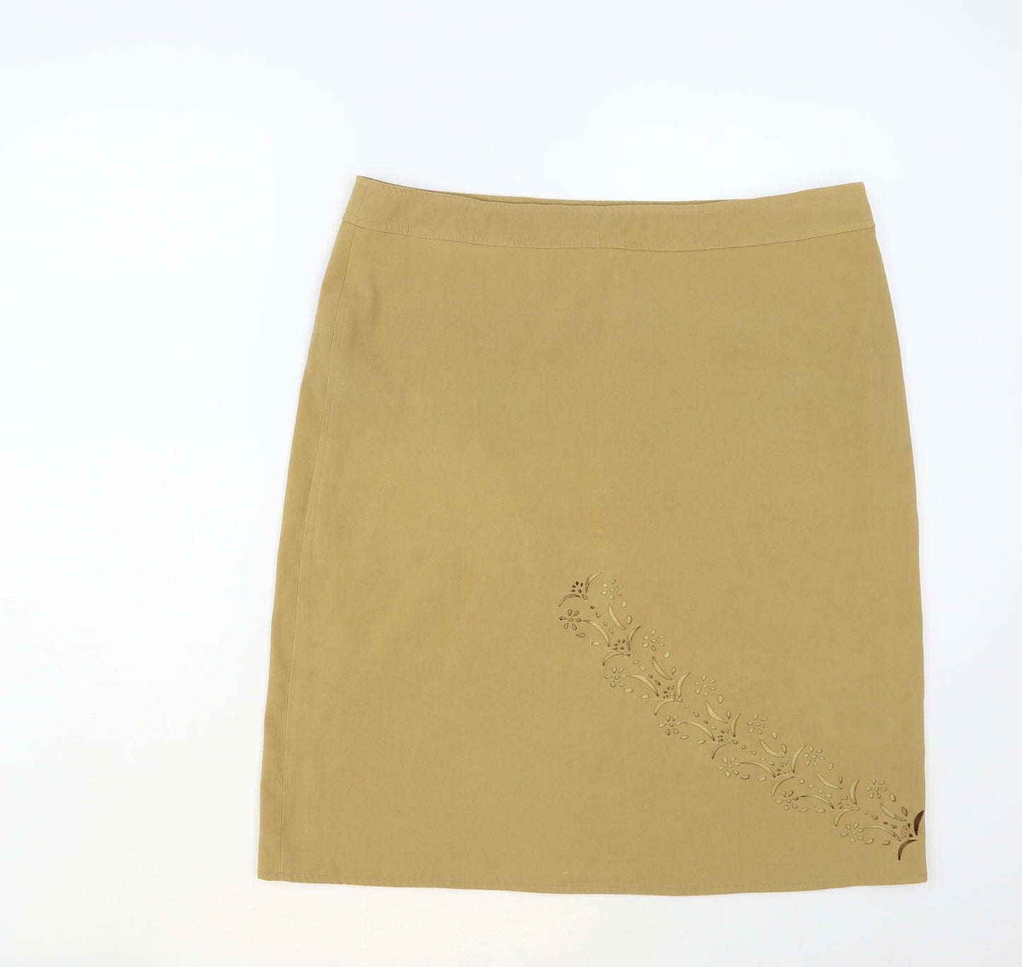Ladies Womens Beige Polyester A-Line Skirt Size 16 Zip - Cut Out Detail
