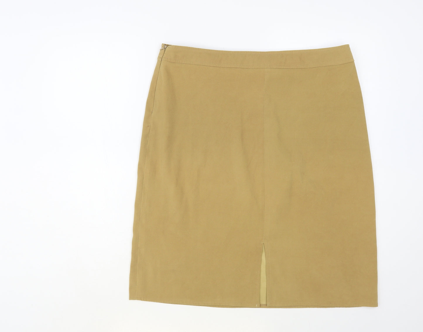 Ladies Womens Beige Polyester A-Line Skirt Size 16 Zip - Cut Out Detail