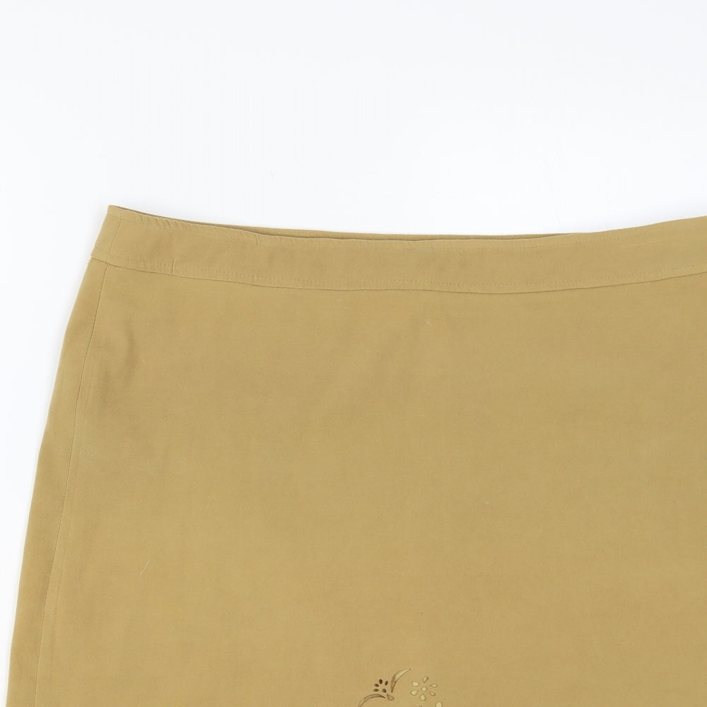 Ladies Womens Beige Polyester A-Line Skirt Size 16 Zip - Cut Out Detail
