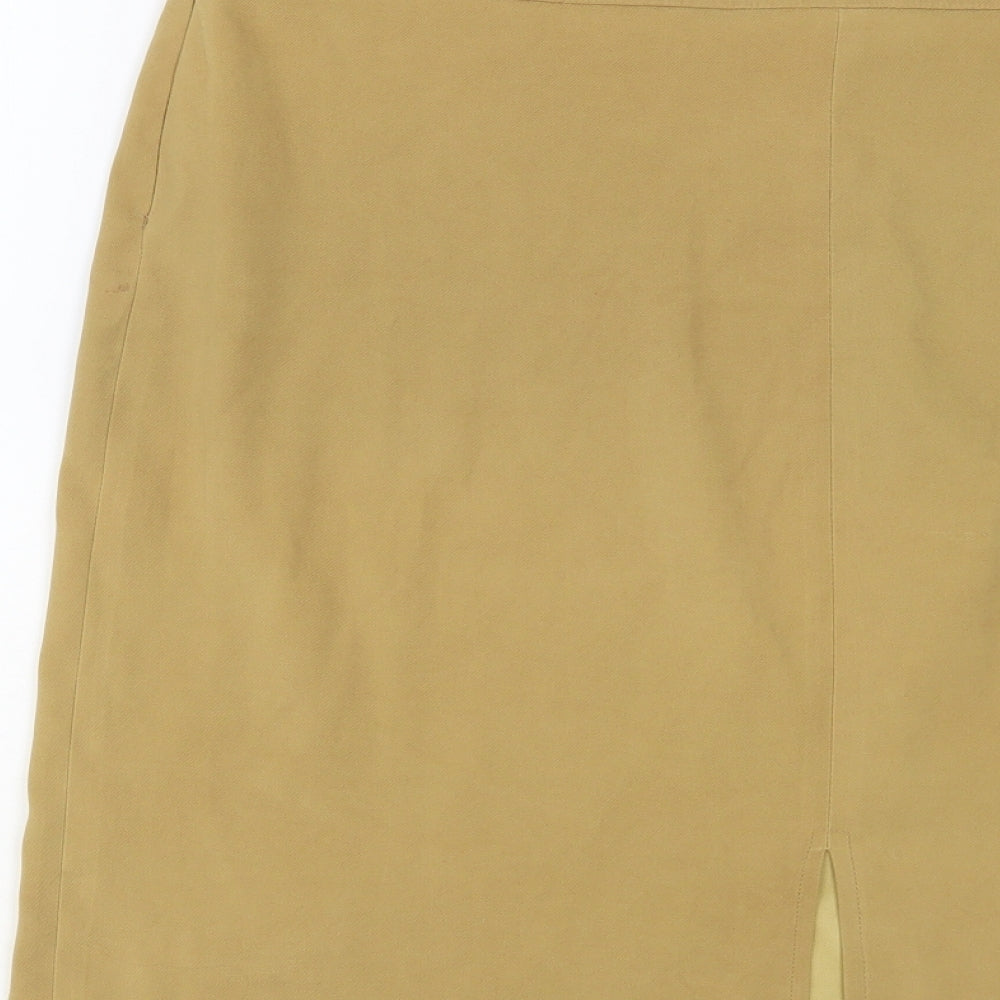 Ladies Womens Beige Polyester A-Line Skirt Size 16 Zip - Cut Out Detail
