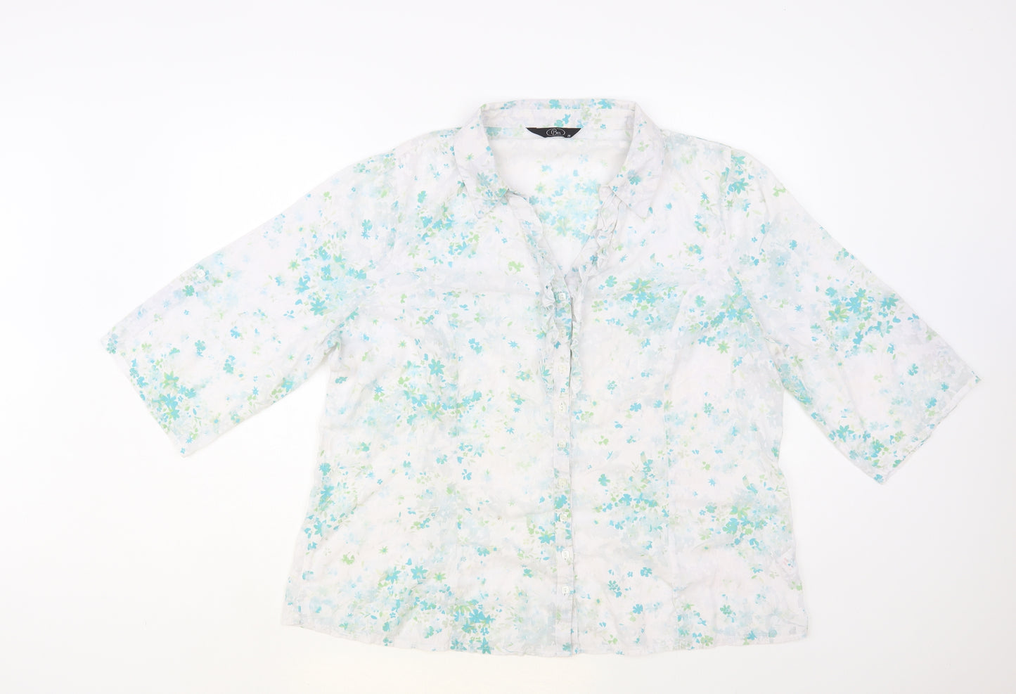 Bonmarché Womens White Floral Polyester Basic Button-Up Size 20 Collared
