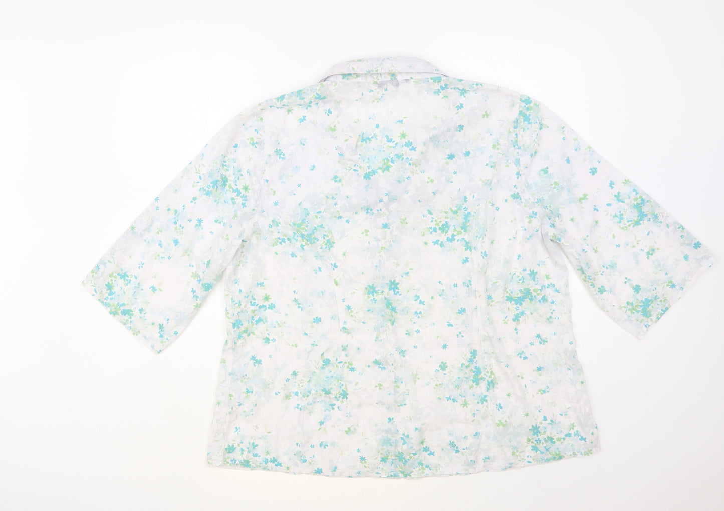 Bonmarché Womens White Floral Polyester Basic Button-Up Size 20 Collared