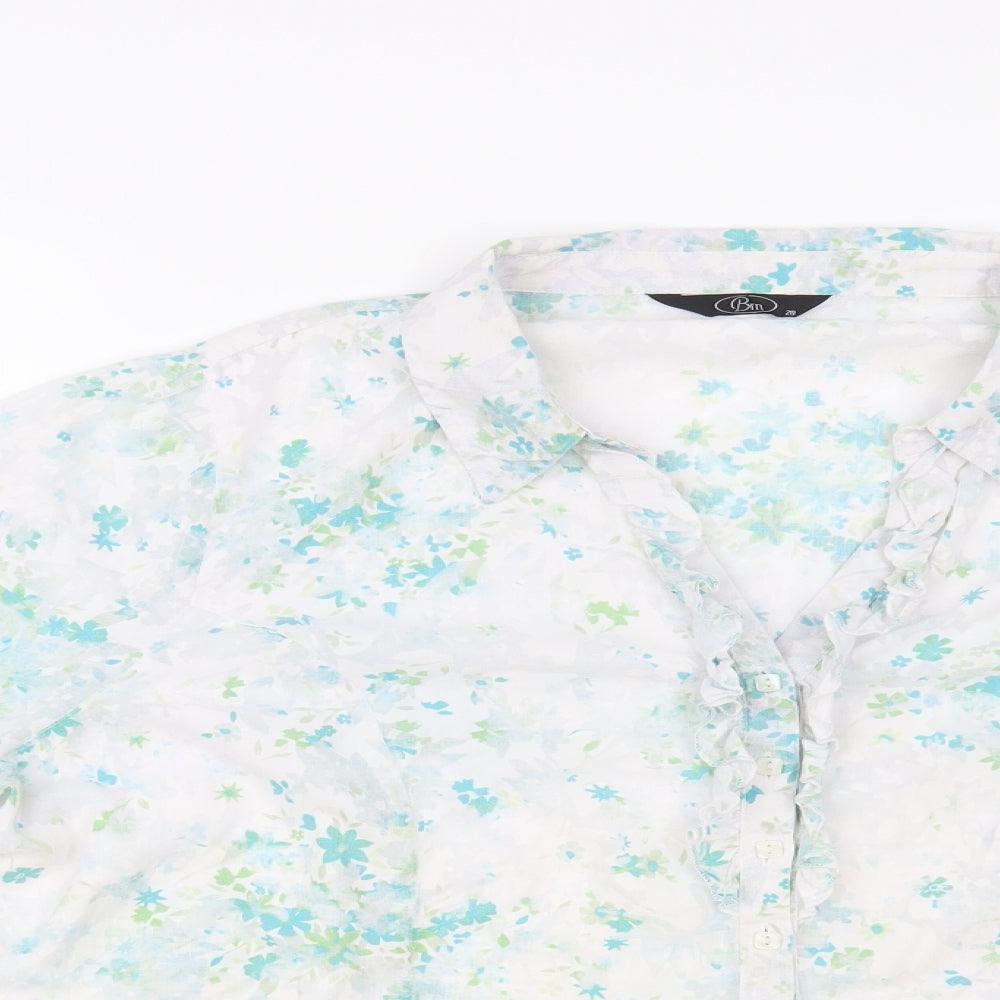 Bonmarché Womens White Floral Polyester Basic Button-Up Size 20 Collared