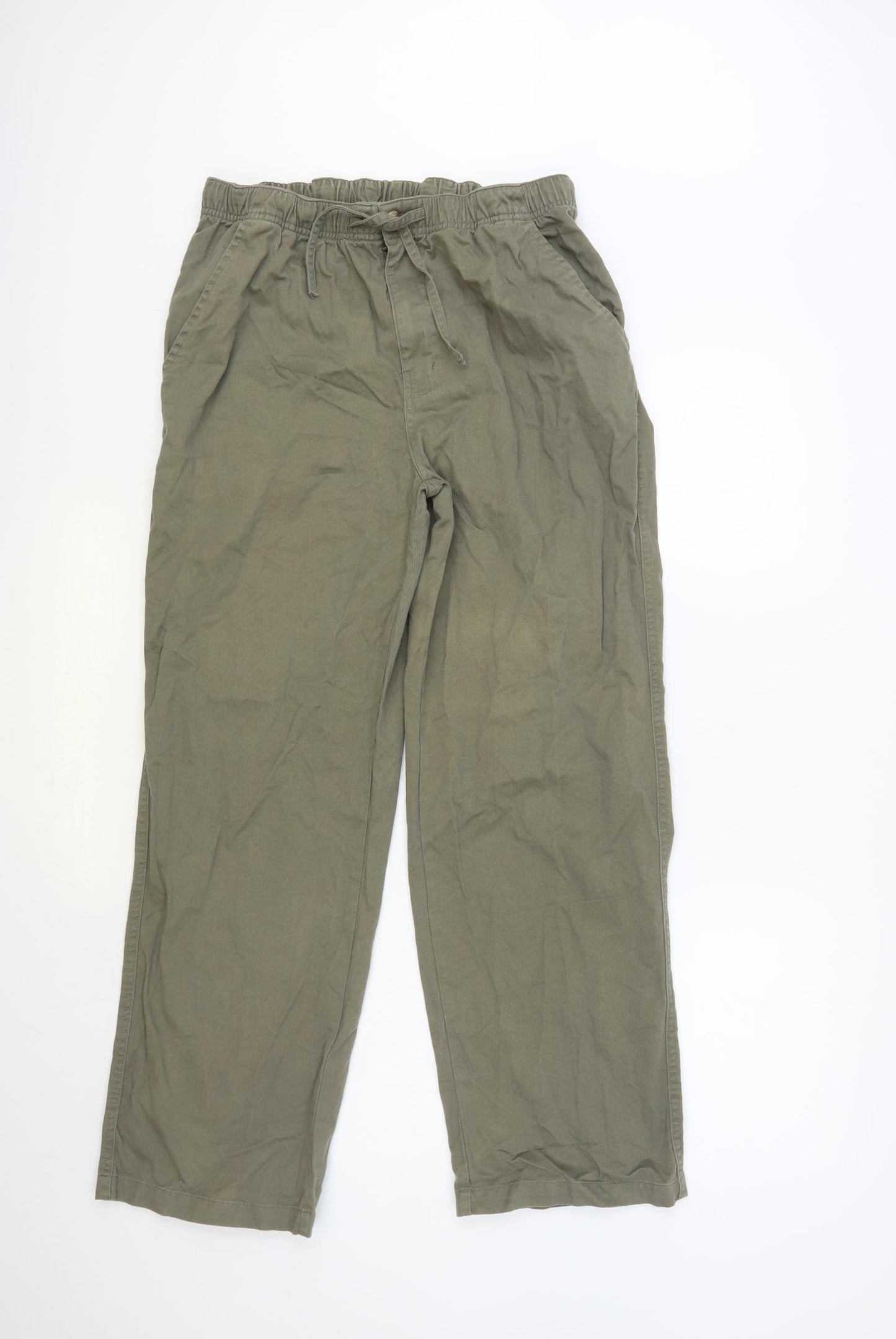Brooker Mens Green Cotton Trousers Size M L30 in Regular Drawstring