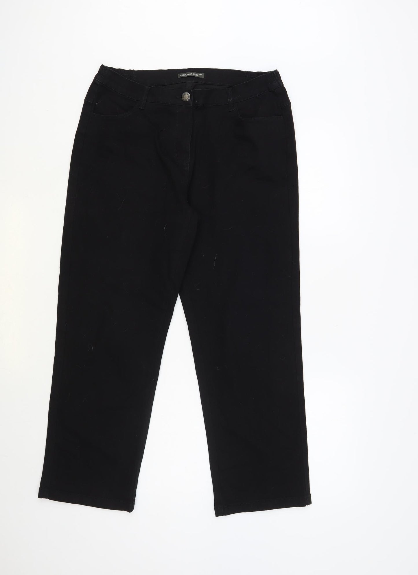 Bonmarché Womens Black Cotton Straight Jeans Size 14 L27 in Regular Button