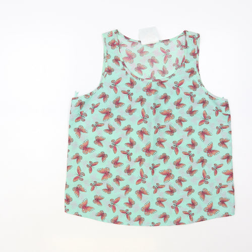 Atmosphere Womens Green Geometric Polyester Basic Tank Size 16 Scoop Neck - Butterfly Print