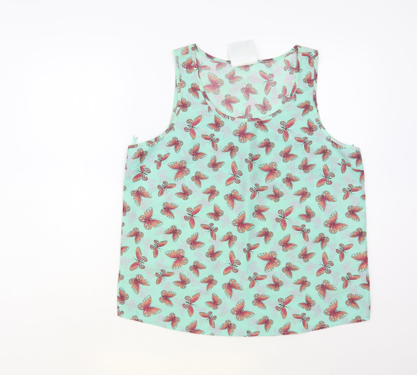Atmosphere Womens Green Geometric Polyester Basic Tank Size 16 Scoop Neck - Butterfly Print