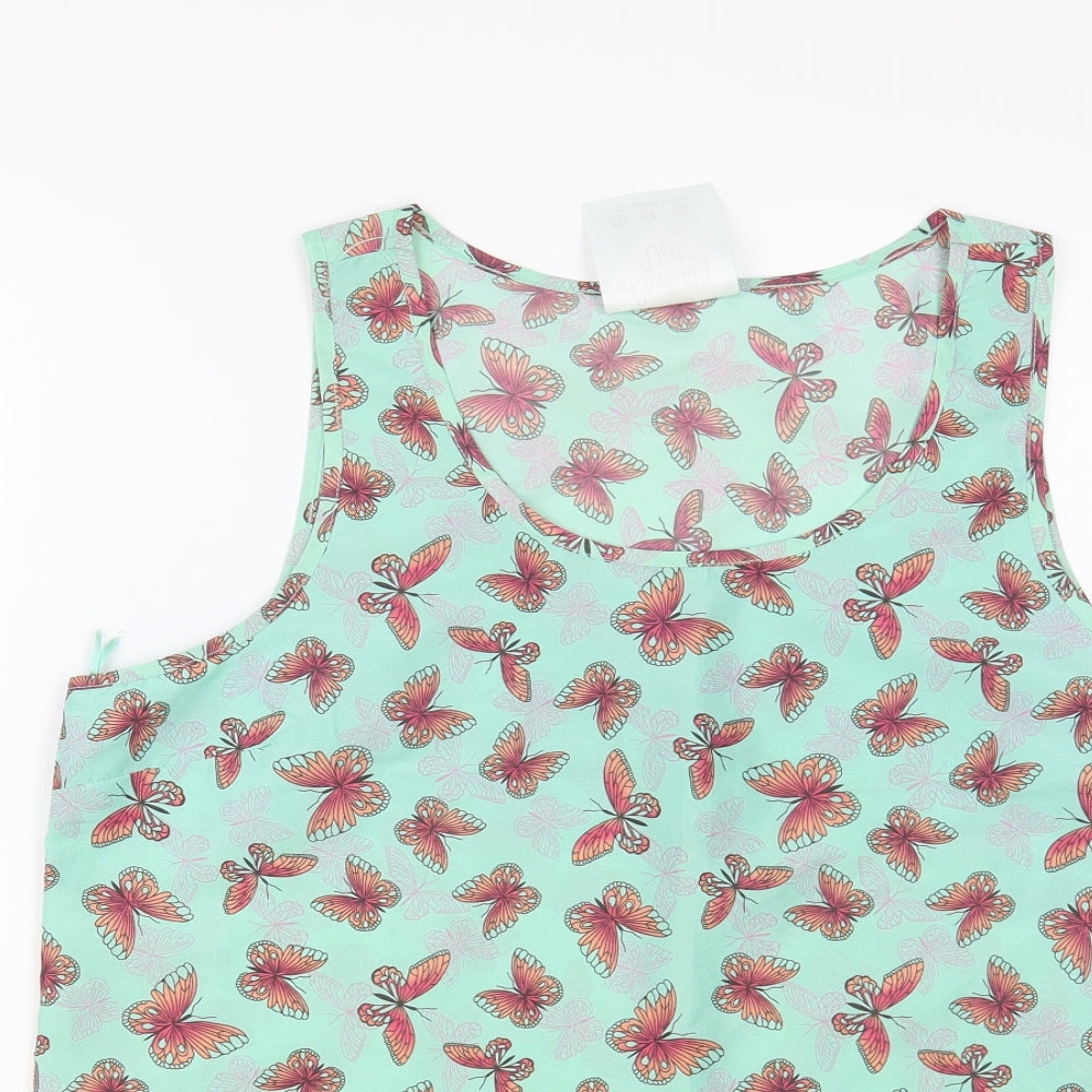 Atmosphere Womens Green Geometric Polyester Basic Tank Size 16 Scoop Neck - Butterfly Print