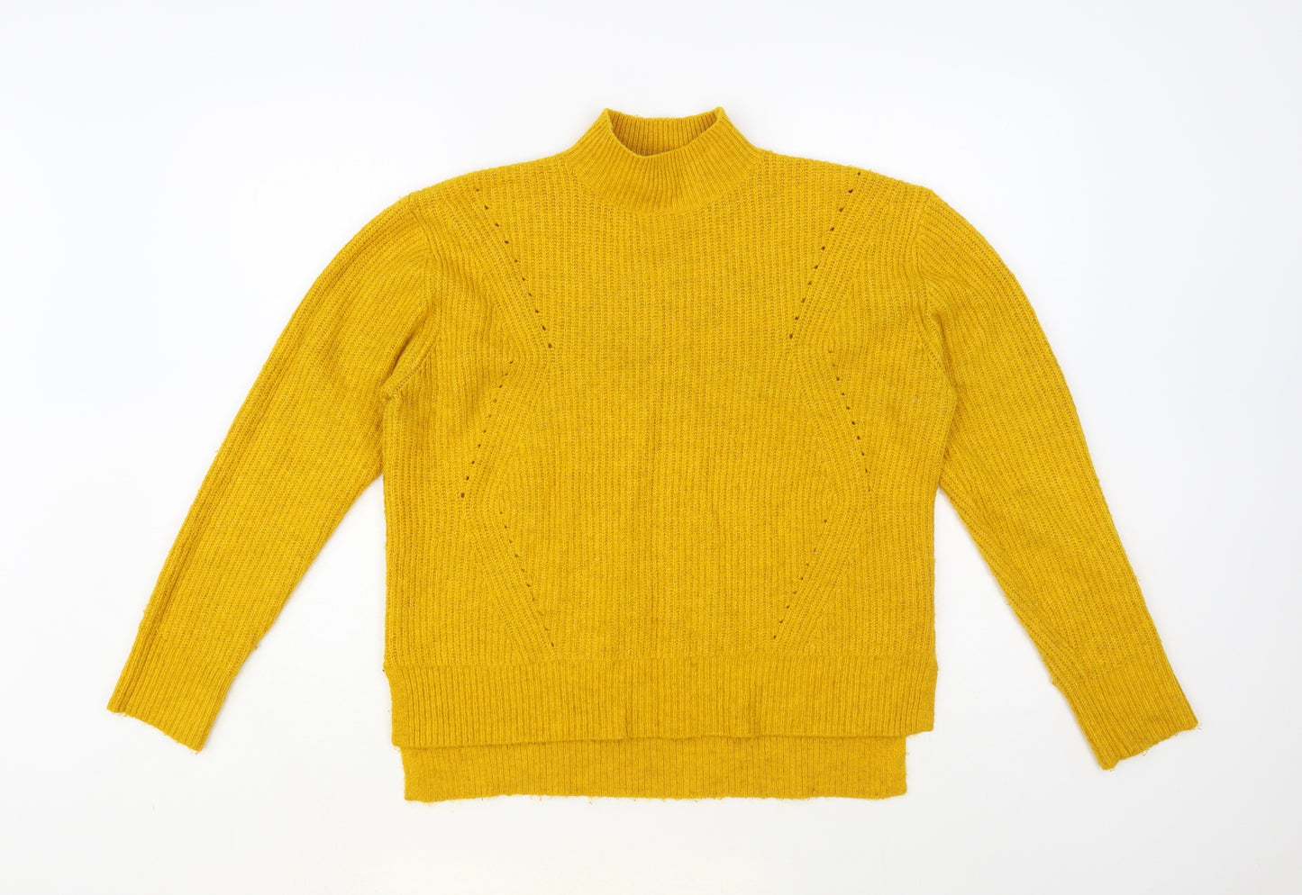 Oasis Womens Yellow Mock Neck Acrylic Pullover Jumper Size S