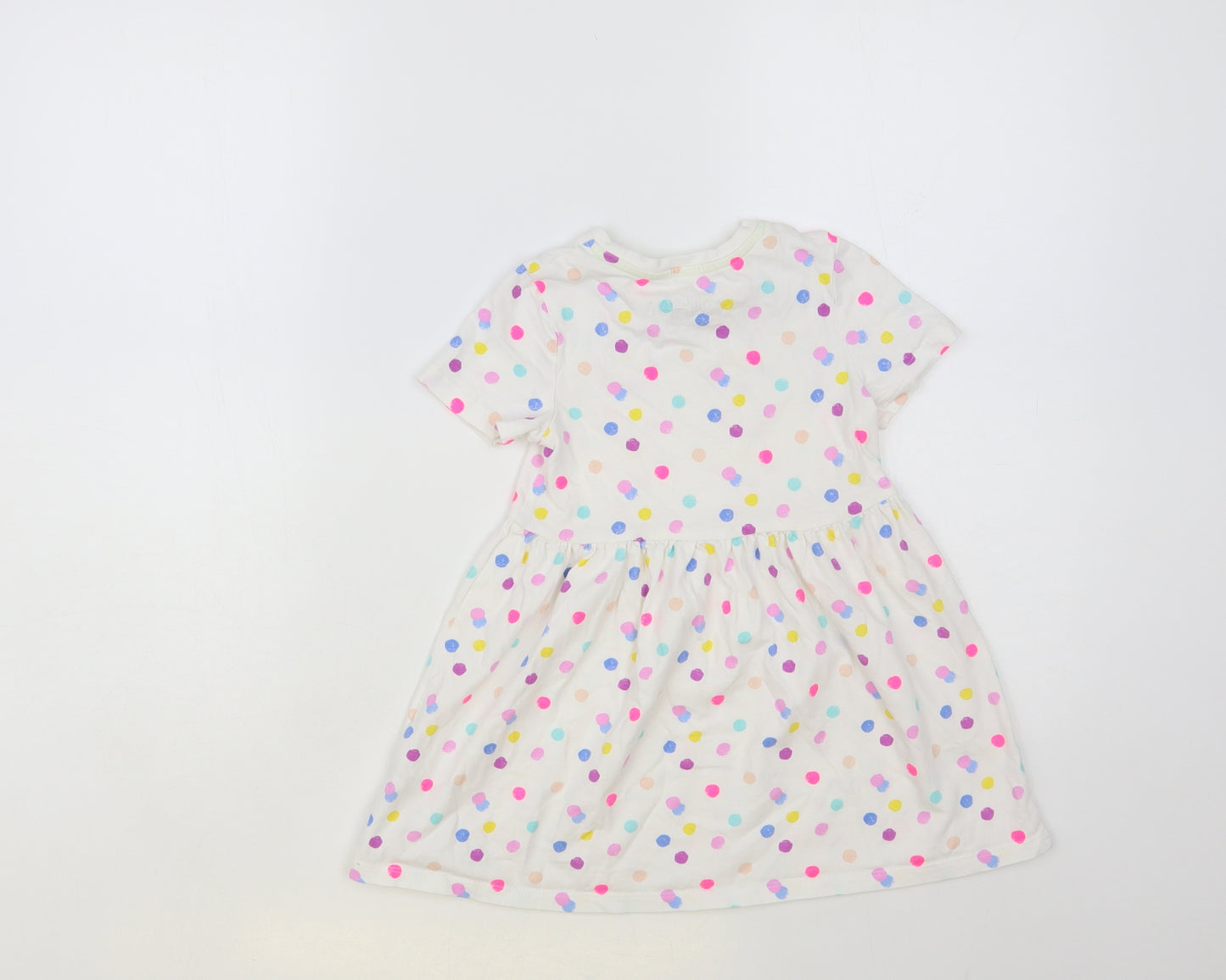 Marks and Spencer Girls White Polka Dot Cotton T-Shirt Dress Size 4-5 Years Crew Neck Pullover