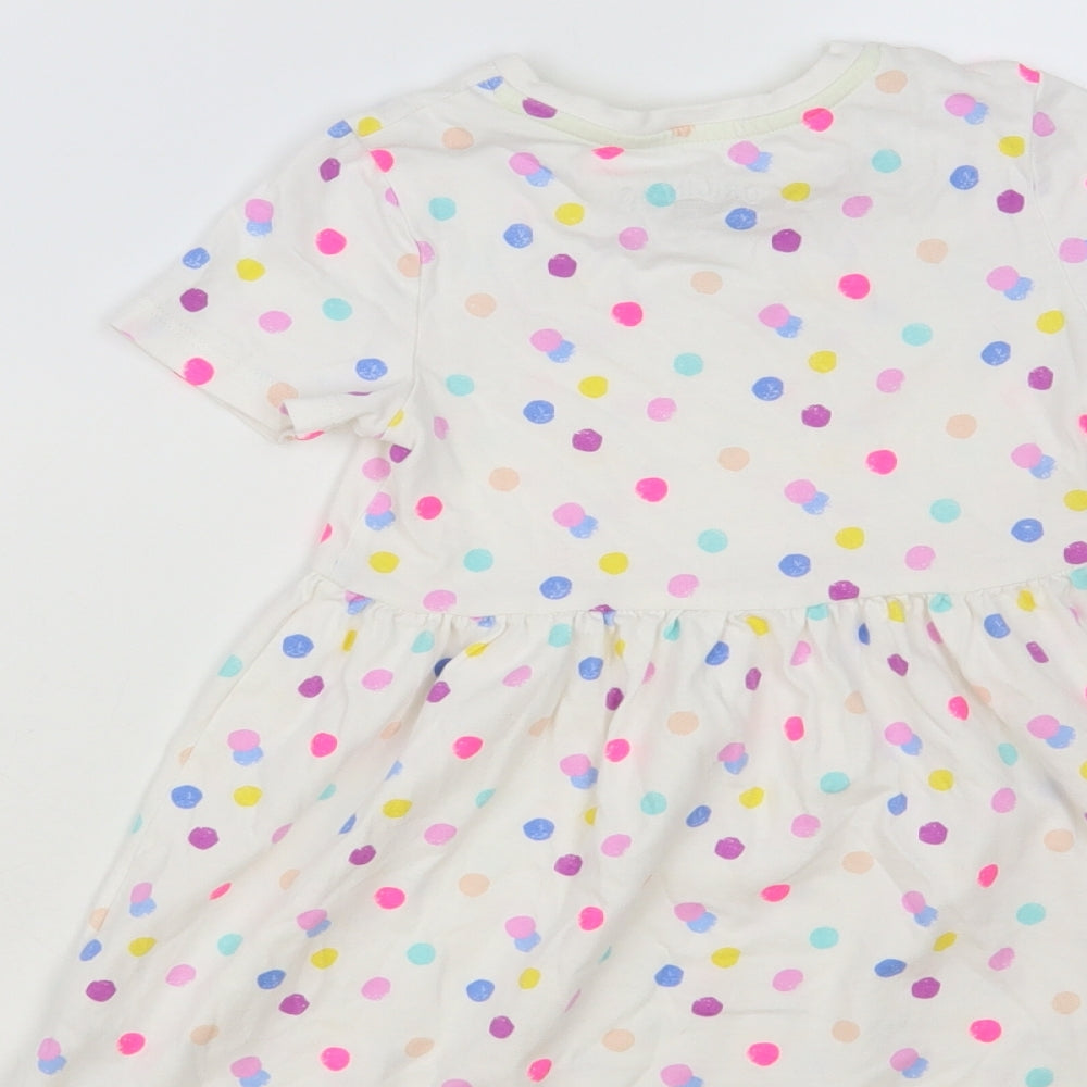 Marks and Spencer Girls White Polka Dot Cotton T-Shirt Dress Size 4-5 Years Crew Neck Pullover