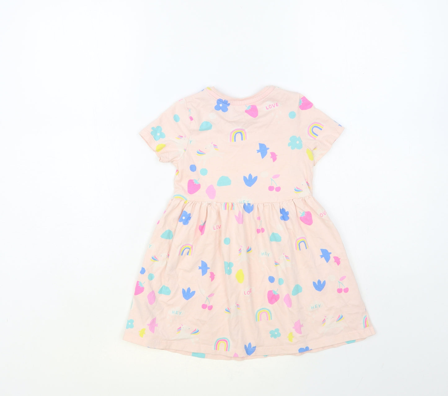Marks and Spencer Girls Pink Geometric Cotton Skater Dress Size 4-5 Years Crew Neck Pullover
