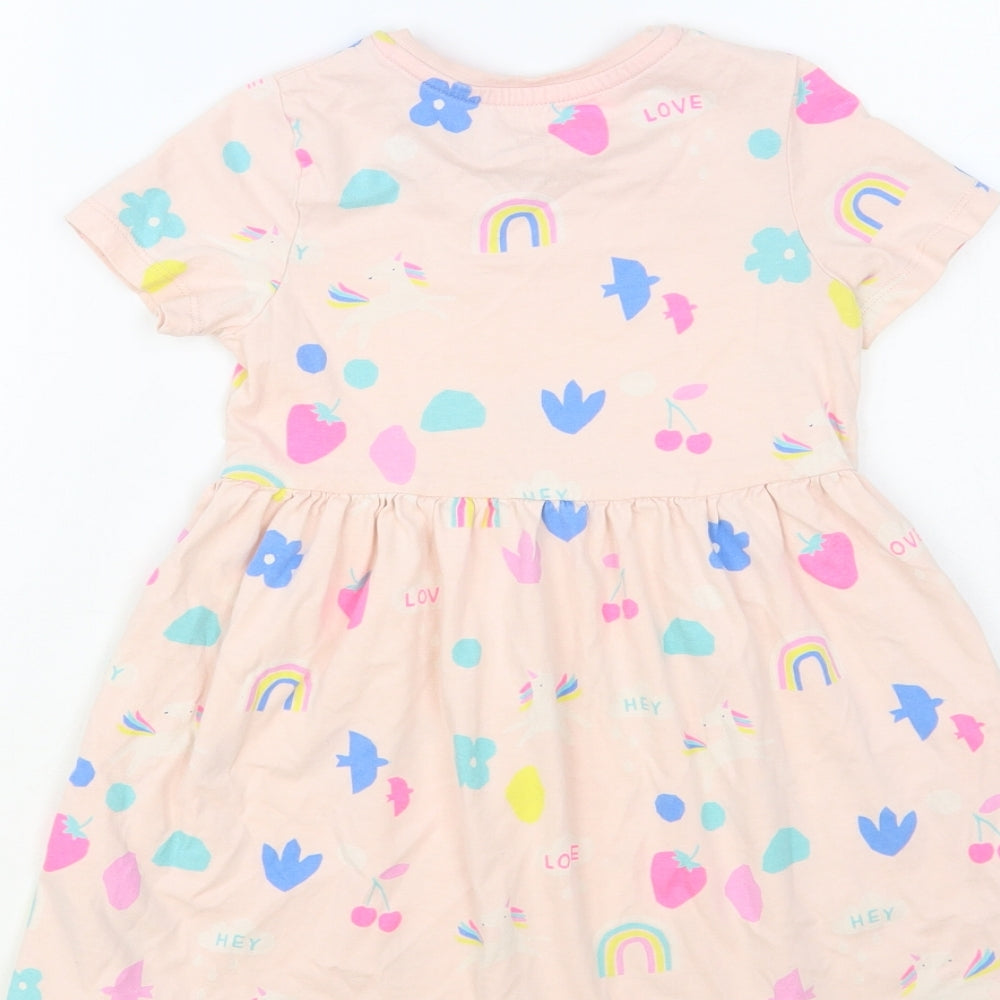 Marks and Spencer Girls Pink Geometric Cotton Skater Dress Size 4-5 Years Crew Neck Pullover