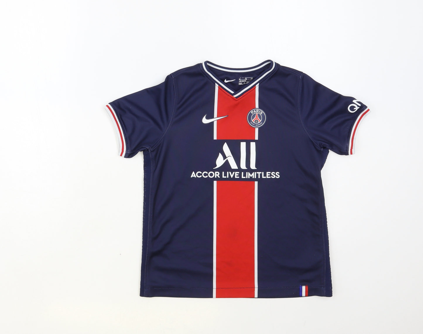 Nike Boys Blue Polyester Pullover T-Shirt Size 7-8 Years V-Neck Pullover - Paris Saint Germain