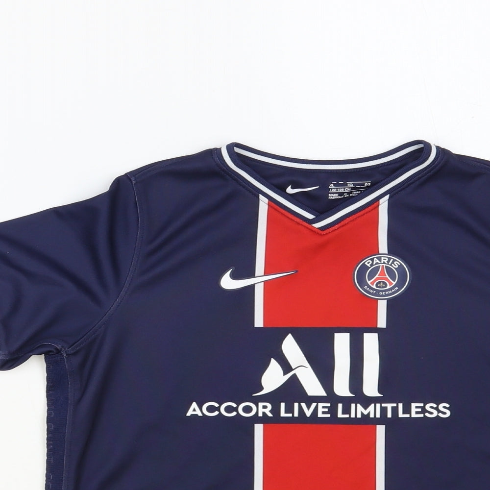 Nike Boys Blue Polyester Pullover T-Shirt Size 7-8 Years V-Neck Pullover - Paris Saint Germain