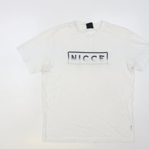 NICCE Mens White Cotton T-Shirt Size S Crew Neck