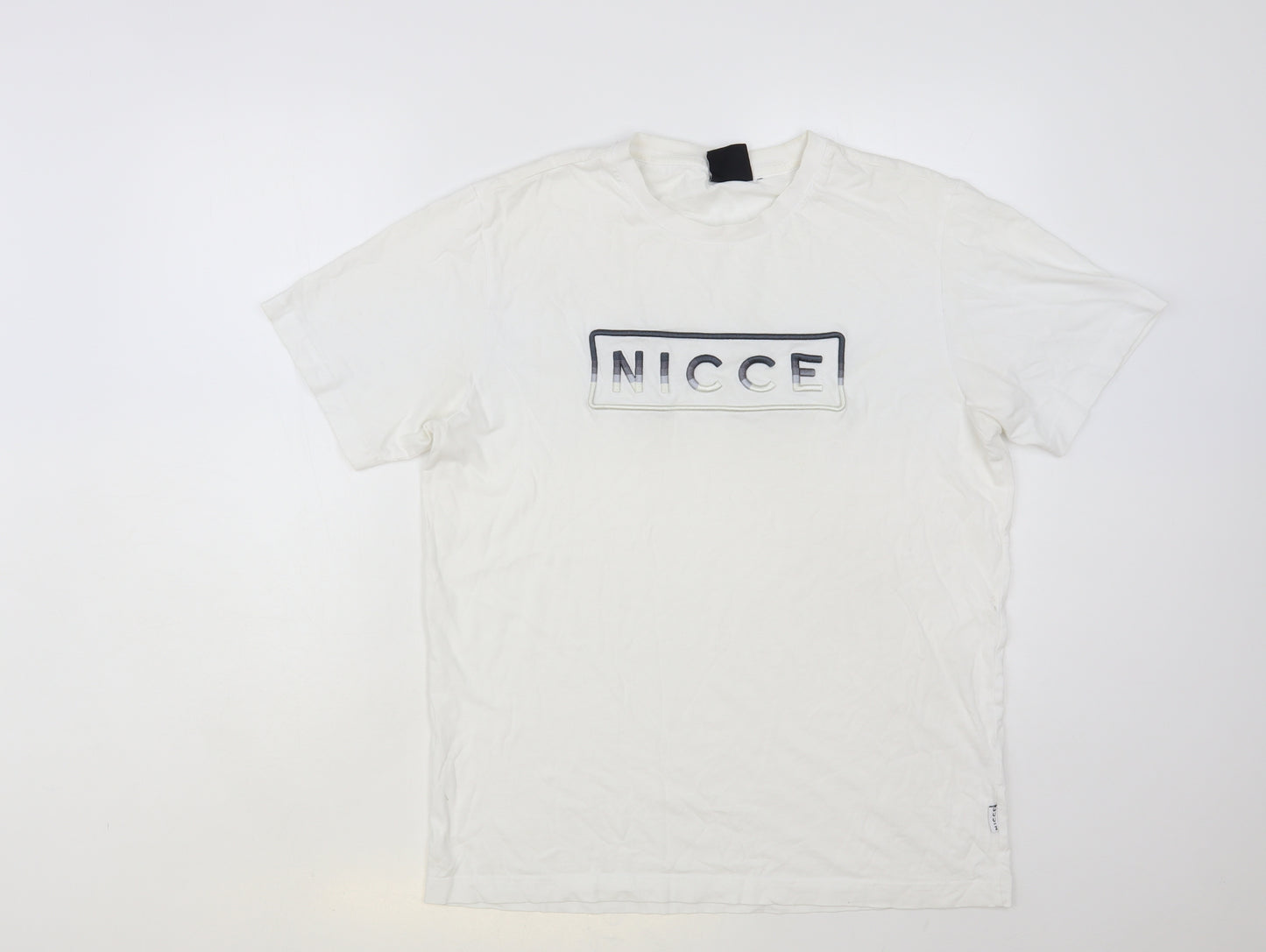 NICCE Mens White Cotton T-Shirt Size S Crew Neck