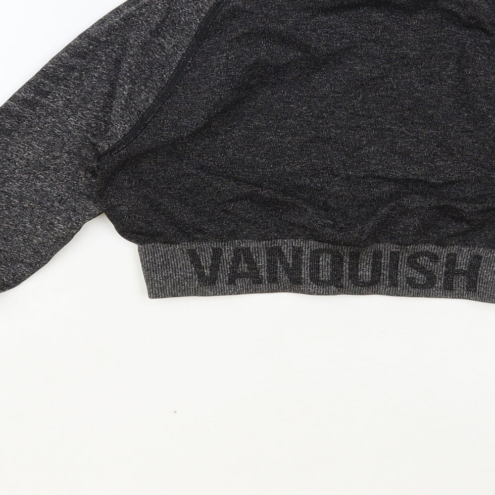 Vanquish Fitness Womens Grey Geometric Polyester Cropped T-Shirt Size S Crew Neck Pullover