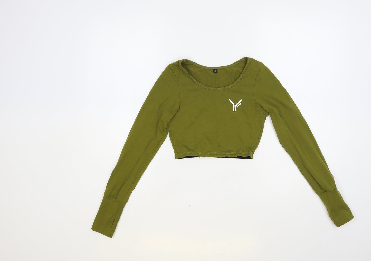 Versa Forma Womens Green Cotton Cropped T-Shirt Size XS Round Neck
