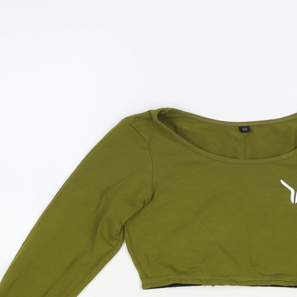 Versa Forma Womens Green Cotton Cropped T-Shirt Size XS Round Neck