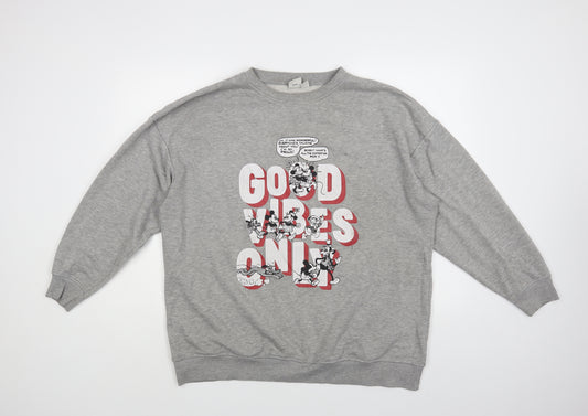 Front view of Primark women’s grey cotton pullover sweatshirt, size UK 10, pullover - mickey & minnie