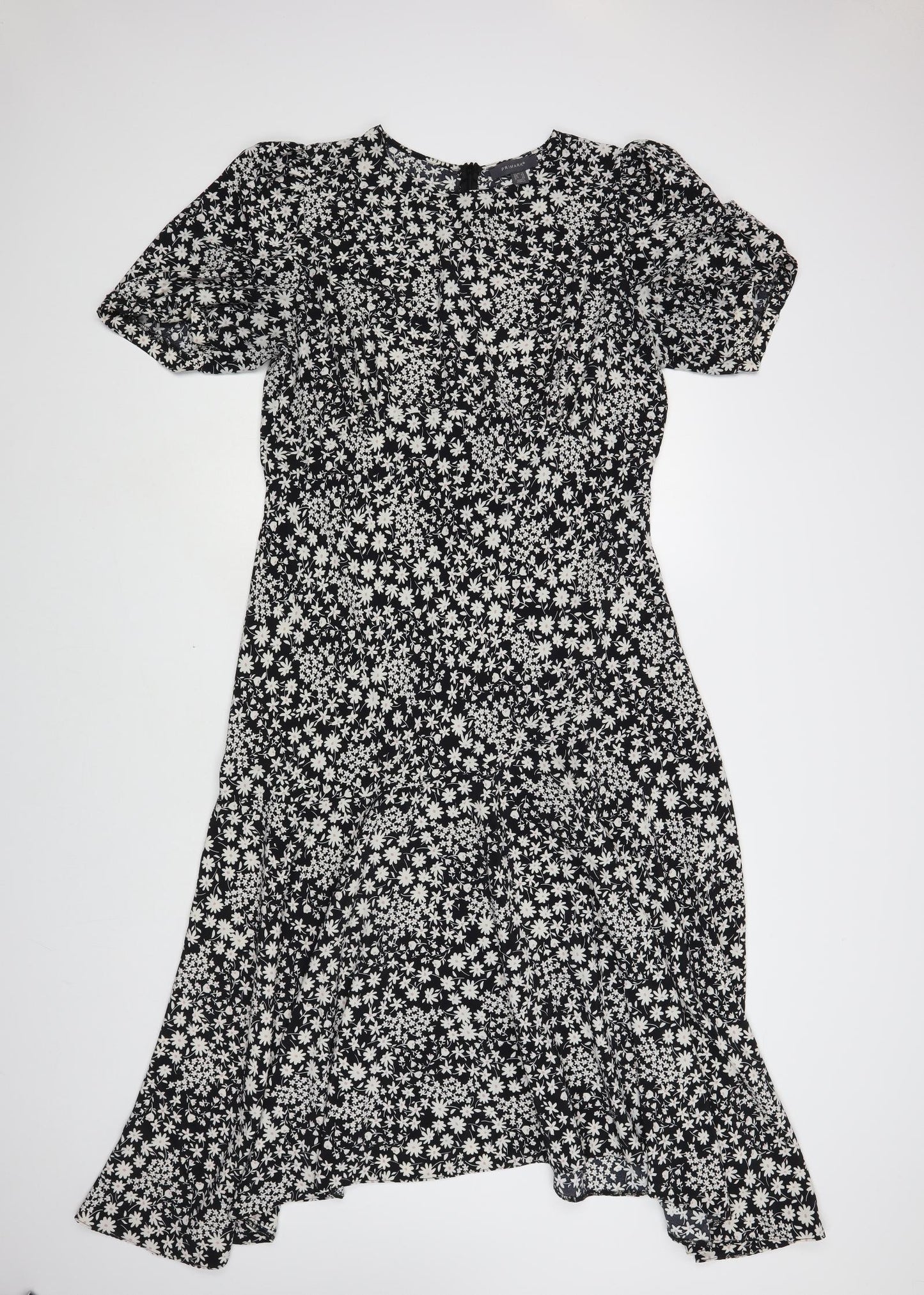 Primark Womens Black Floral Polyester A-Line Size 16 Round Neck Zip
