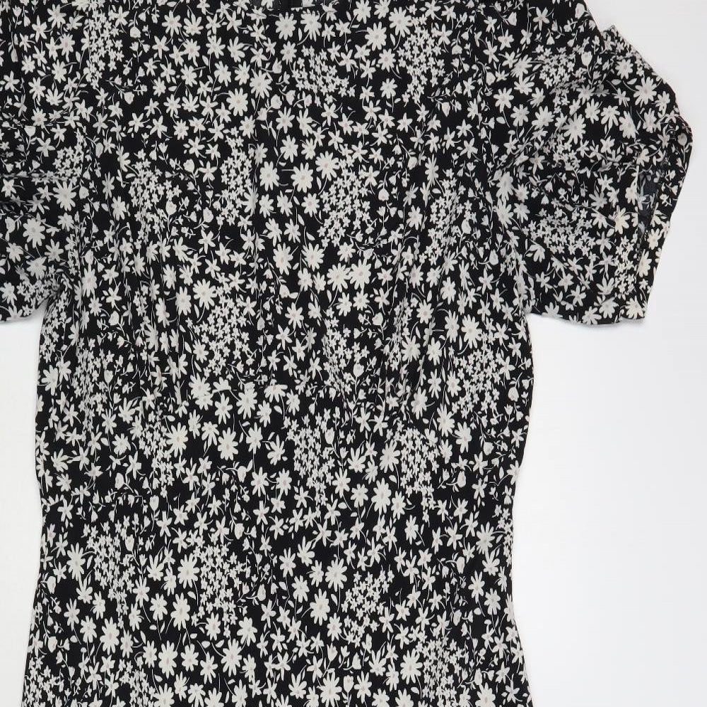 Primark Womens Black Floral Polyester A-Line Size 16 Round Neck Zip