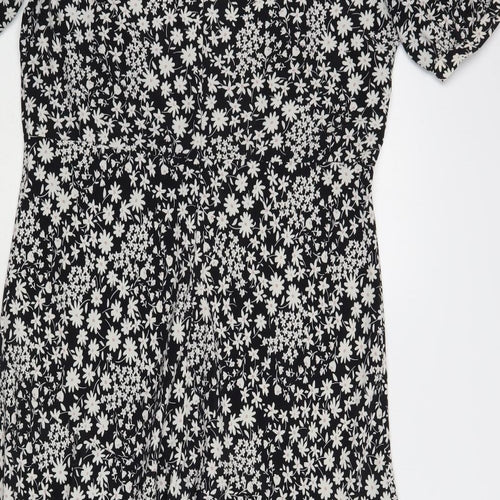 Primark Womens Black Floral Polyester A-Line Size 16 Round Neck Zip