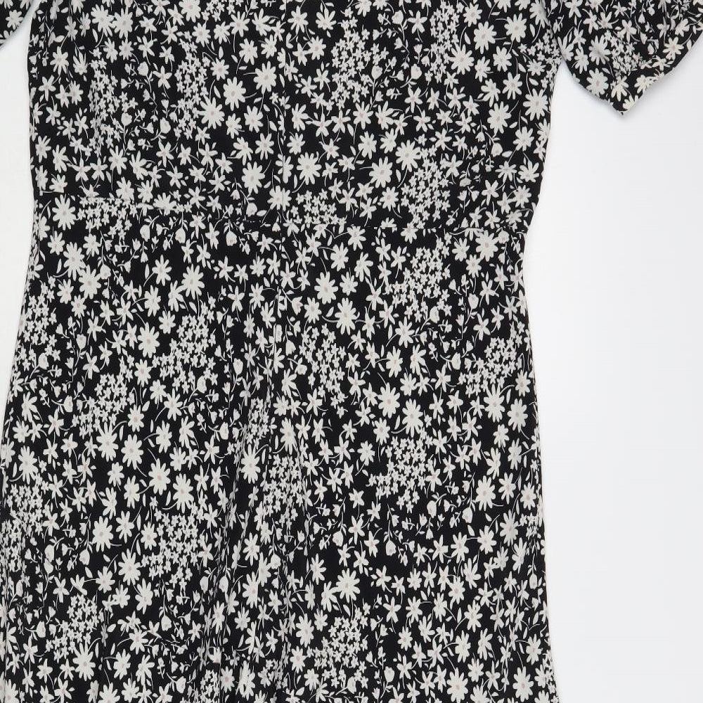 Primark Womens Black Floral Polyester A-Line Size 16 Round Neck Zip