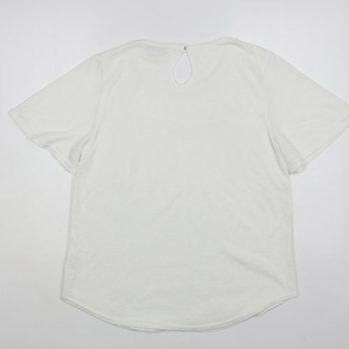 BASSINI Womens White Polyester Basic Blouse Size M Round Neck - Lace detail