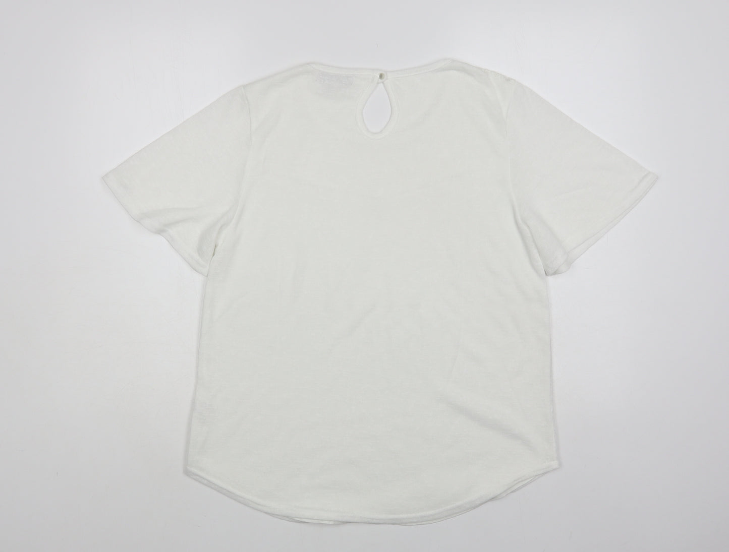 BASSINI Womens White Polyester Basic Blouse Size M Round Neck - Lace detail