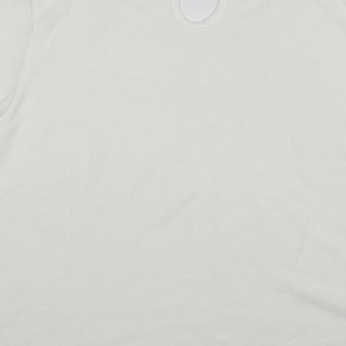 BASSINI Womens White Polyester Basic Blouse Size M Round Neck - Lace detail