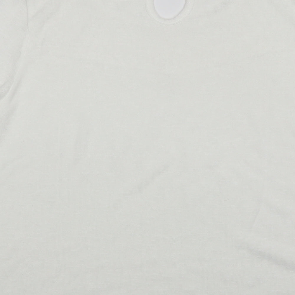 BASSINI Womens White Polyester Basic Blouse Size M Round Neck - Lace detail