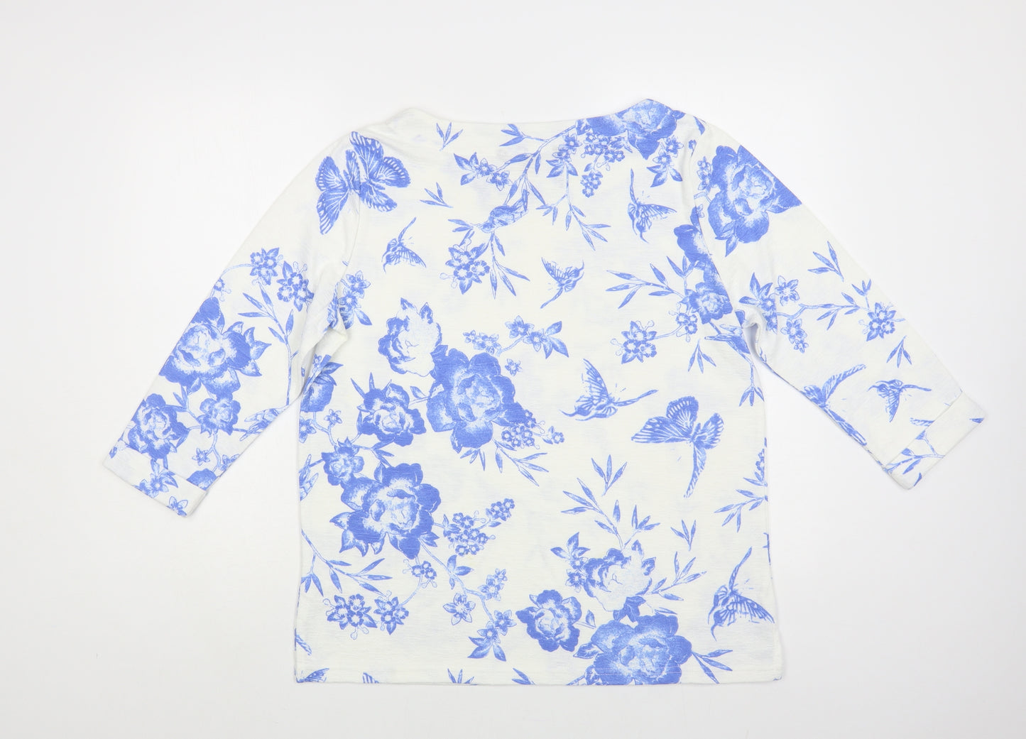 Bonmarché Womens White Floral Polyester Basic Blouse Size 14 Boat Neck