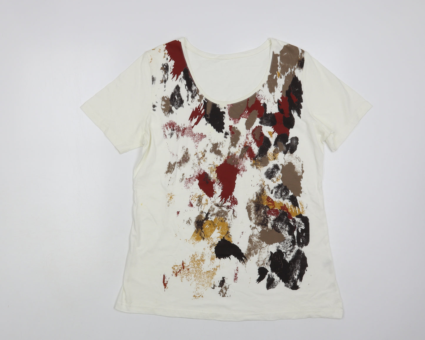 Preworn Womens Ivory Cotton Basic T-Shirt Size 14 Scoop Neck