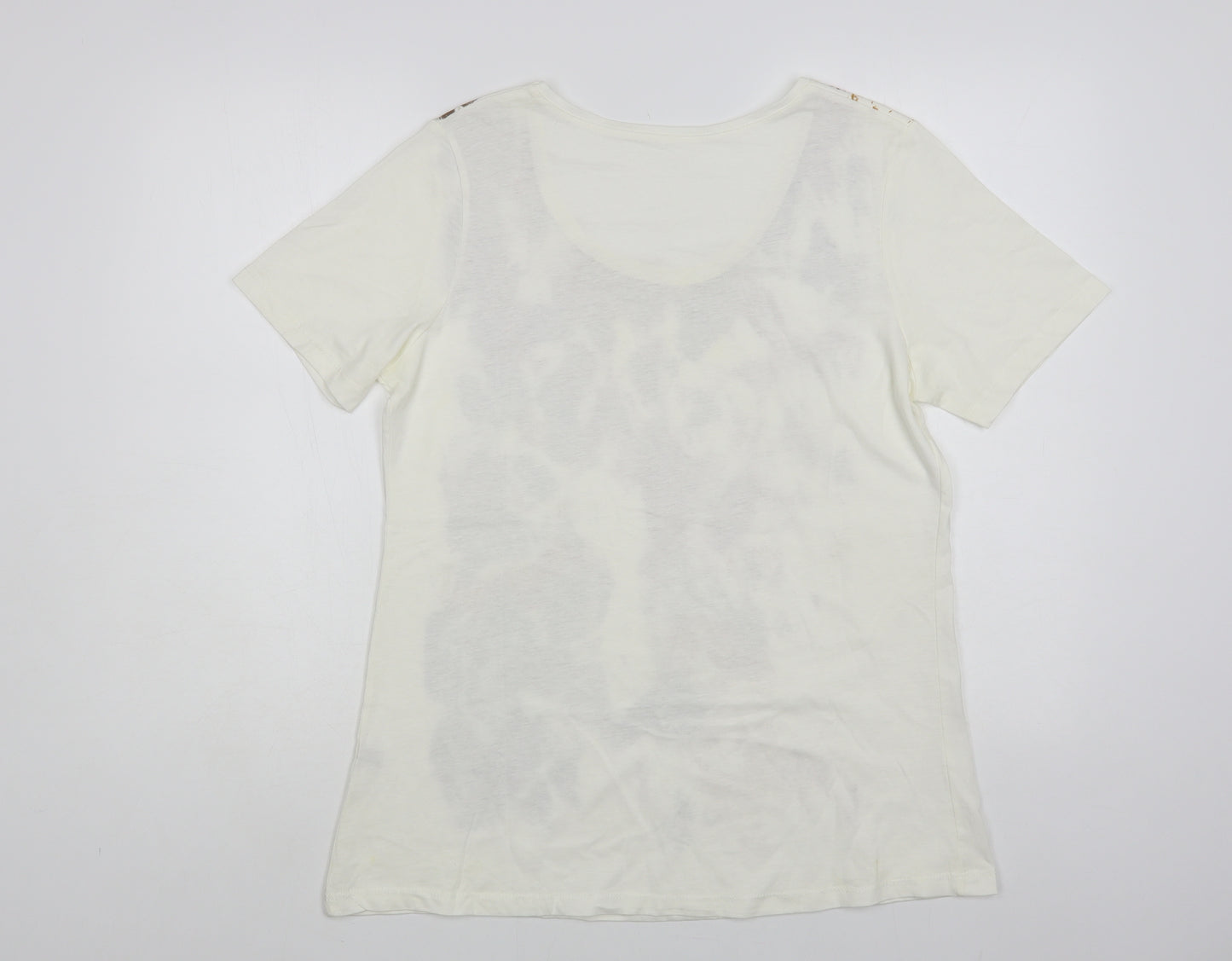 Preworn Womens Ivory Cotton Basic T-Shirt Size 14 Scoop Neck