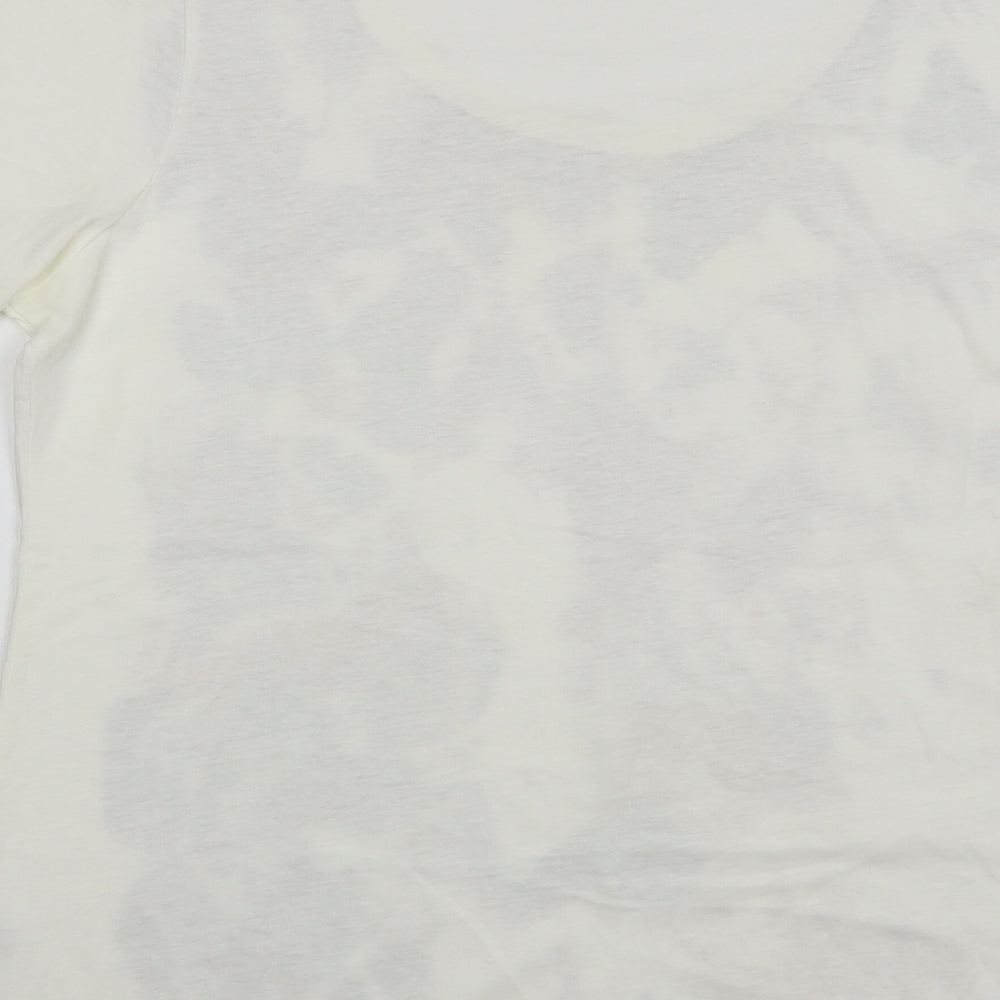 Preworn Womens Ivory Cotton Basic T-Shirt Size 14 Scoop Neck