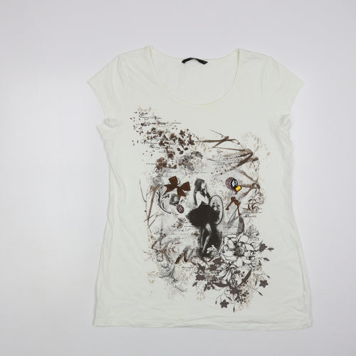 Bonmarché Womens White Cotton Basic T-Shirt Size 14 Scoop Neck