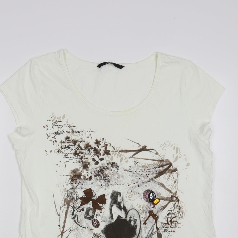 Bonmarché Womens White Cotton Basic T-Shirt Size 14 Scoop Neck