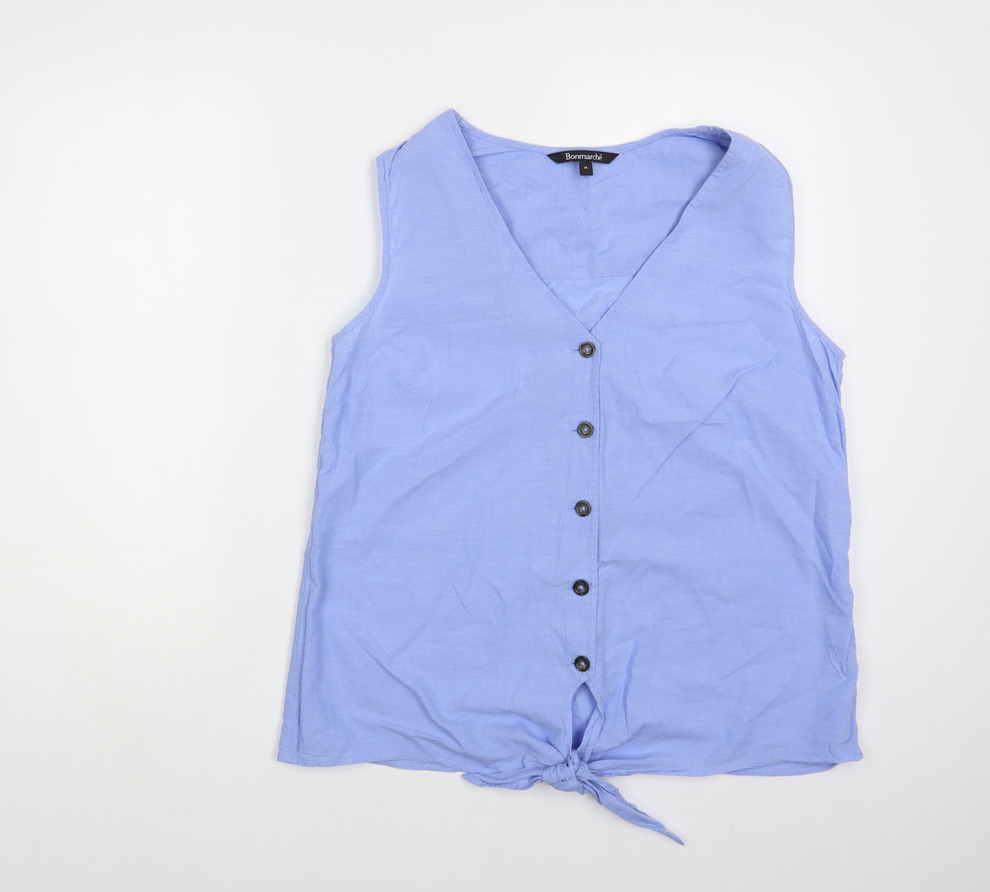 Bonmarché Womens Blue Cotton Basic Button-Up Size 14 V-Neck