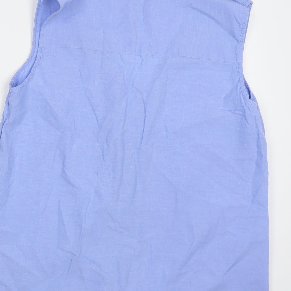 Bonmarché Womens Blue Cotton Basic Button-Up Size 14 V-Neck