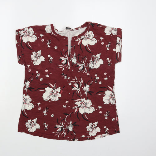 Part Two Womens Red Floral Cotton Basic T-Shirt Size S V-Neck