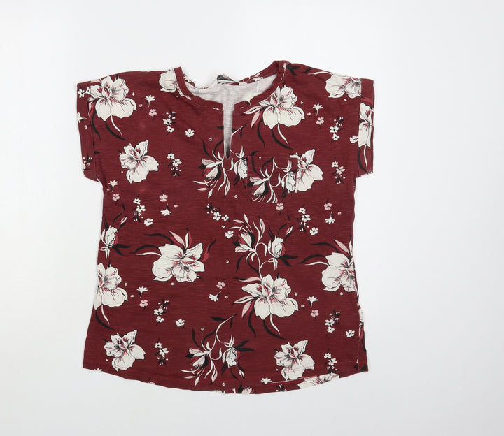 Part Two Womens Red Floral Cotton Basic T-Shirt Size S V-Neck