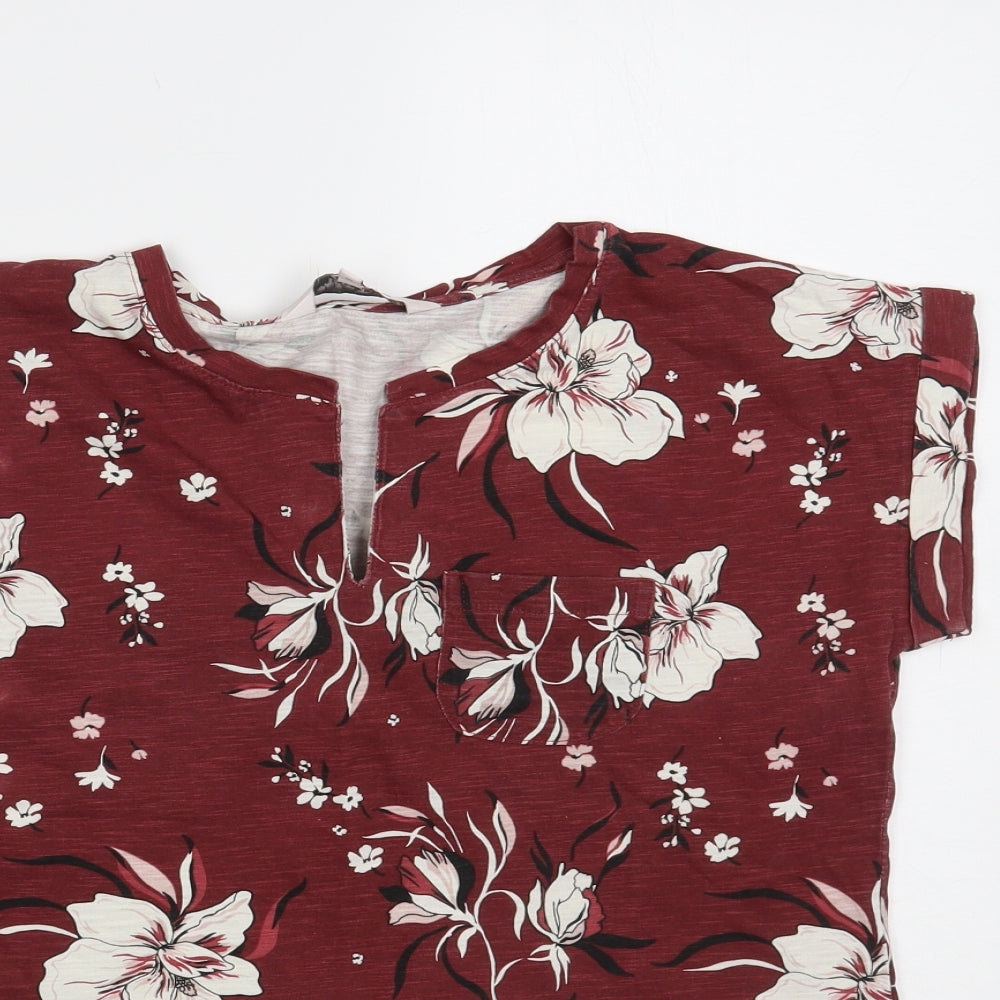 Part Two Womens Red Floral Cotton Basic T-Shirt Size S V-Neck